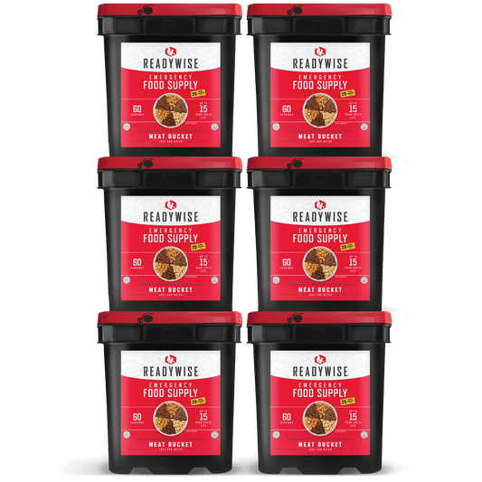 Readywise Meat Bucket, 360 Serving Meat Bundle, Emergency, MRE Meal Food Supply, Premade, Freeze Dried Survival Food for Hiking, Adventure & Camping Essentials, Individually Packaged, 15 Year Shelf Life