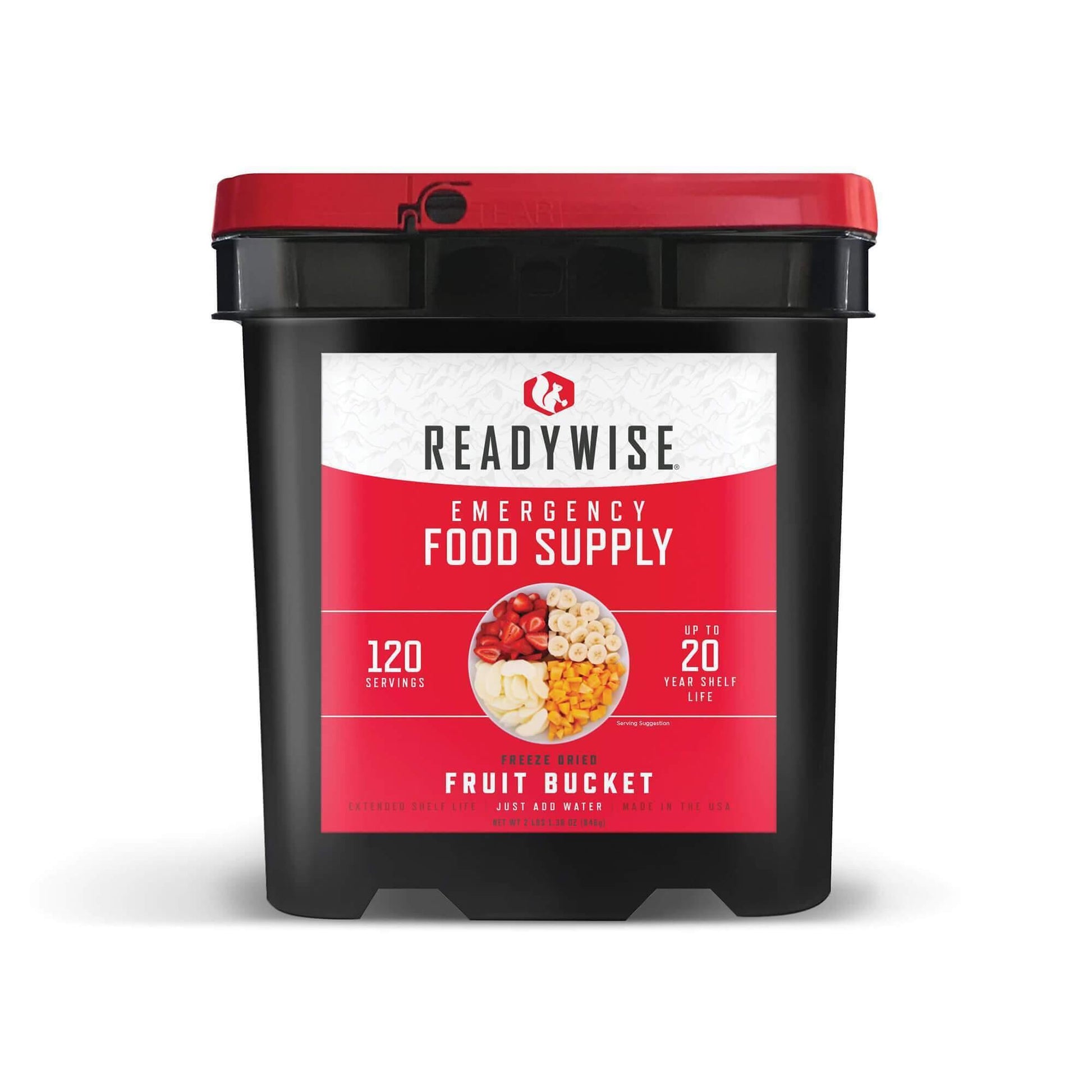 READYWISE - Emergency Food Supply, Fruit Bucket, 120 Servings, MRE, Premade, Freeze Dried Survival Food for Hiking, Adventure & Camping Essentials, Individually Packaged, 20 Year Shelf Life