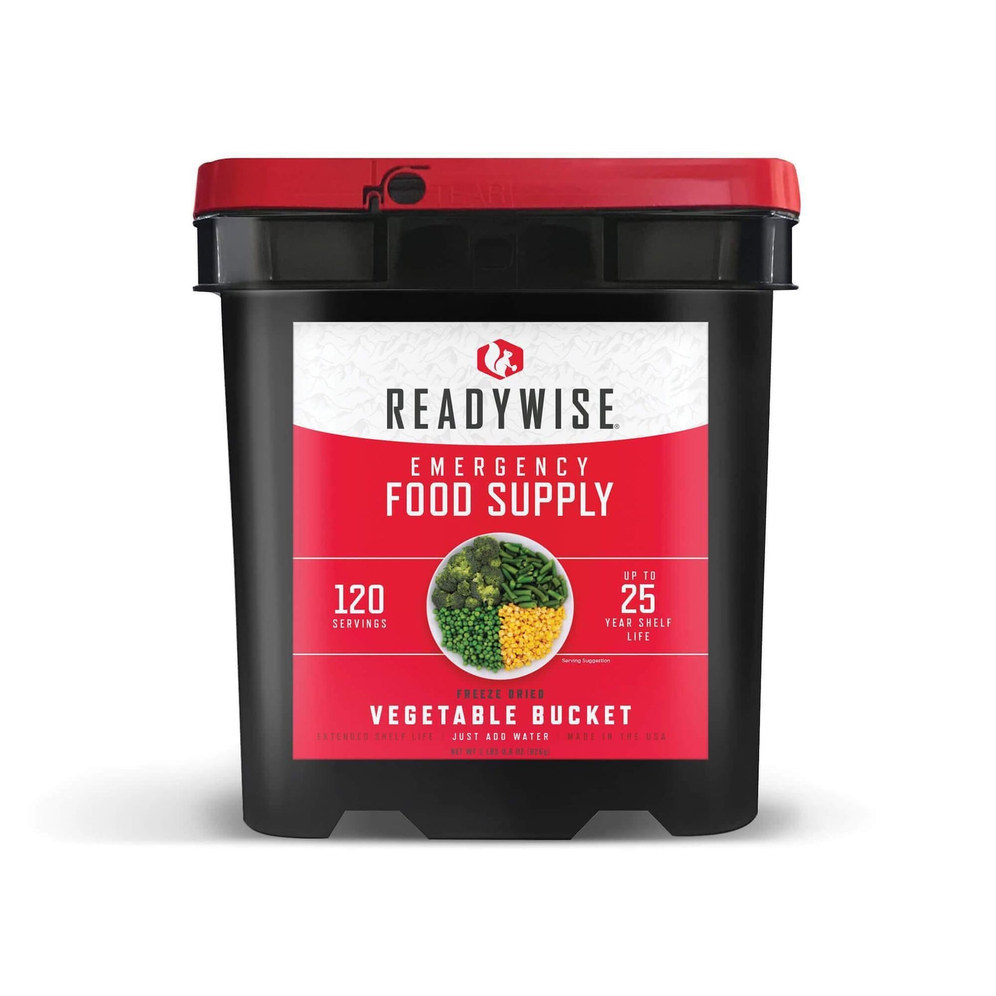 ReadyWise, 120 Servings, Vegetable Bucket, Broccoli, Sweet Corn, Green Beans, Peas, Freeze Dried, 20 Years Shelf Life, Emergency Food