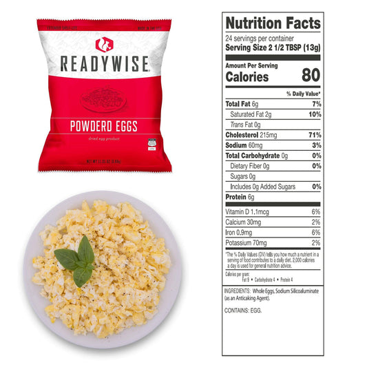 READYWISE - Powdered Eggs Bucket, 144 Servings, Emergency, MRE Food Supply, Premade, Freeze Dried Survival Food for Hiking, Adventure & Camping Essentials, Individually Packaged, 25 Year Shelf Life