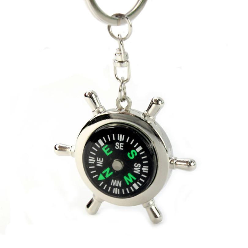 Safecastle New Creatively DesignPortable Alloy Silver Nautical Compass Helm Keychain KeyRing Chain Gift Hiking Navigation accessories