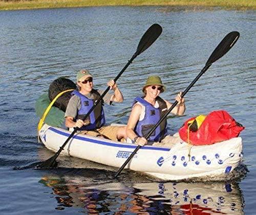 Sea Eagle 370 Deluxe 2 Person Inflatable Portable Sport Kayak & Paddles (2 Pack)