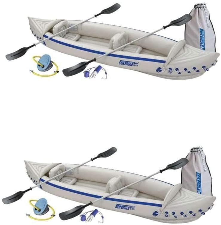 Sea Eagle 370 Deluxe 2 Person Inflatable Portable Sport Kayak & Paddles (2 Pack)