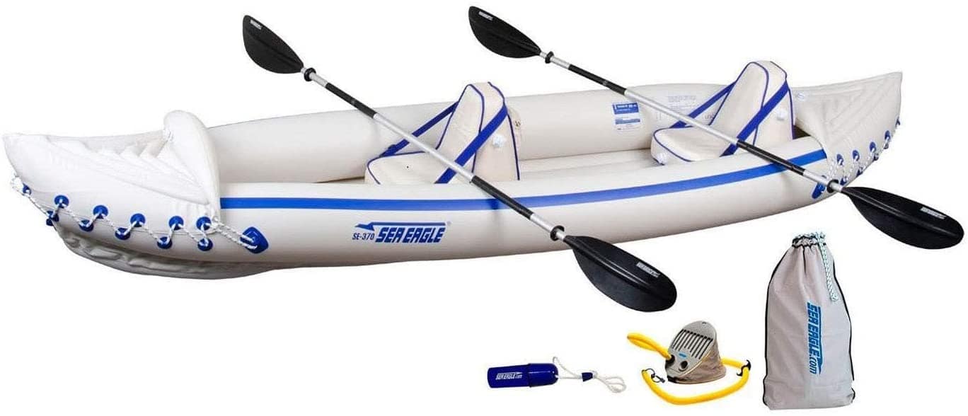 Sea Eagle 370 Pro 3 Person Inflatable Portable Sport Kayak Canoe Boat w/ Paddles
