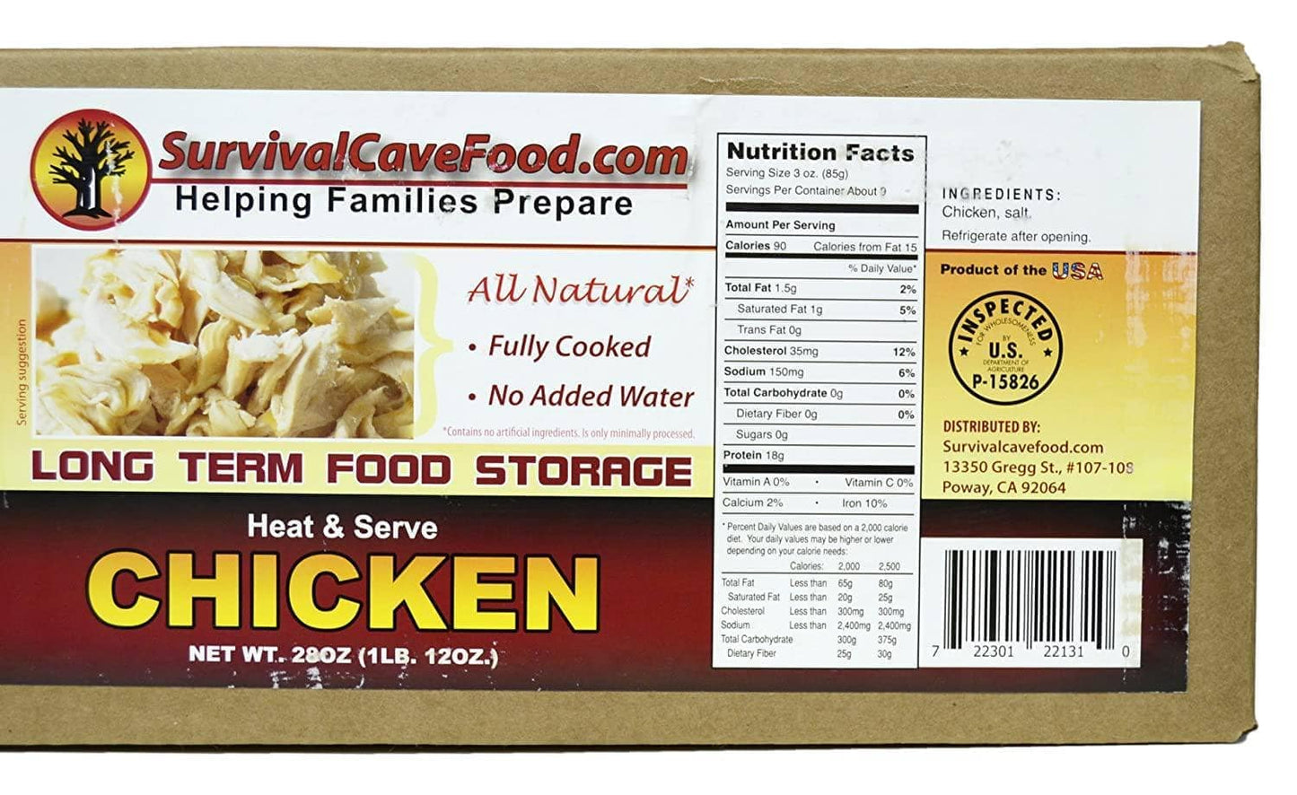 SurvivalCaveFood Chicken 12 - 28oz. Cans (1 Case) Long Term Food Storage Canned Meat