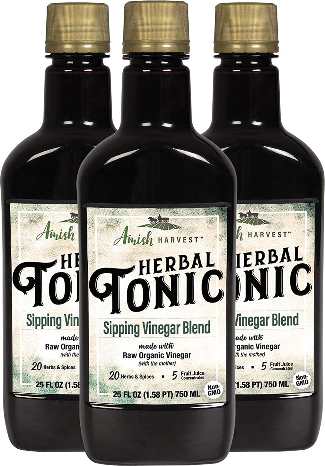 Yoder Naturals Herbal Tonic Herb Infused Apple Cider Vinegar Supplement 25 fl oz, 3 Bottle Deal 3 x 25 fl oz