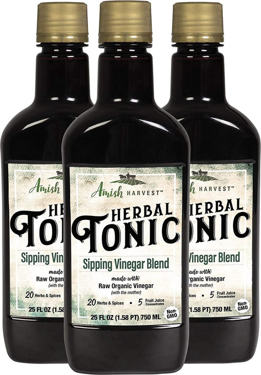 Yoder Naturals Herbal Tonic Herb Infused Apple Cider Vinegar Supplement 25 fl oz, 3 Bottle Deal 3 x 25 fl oz